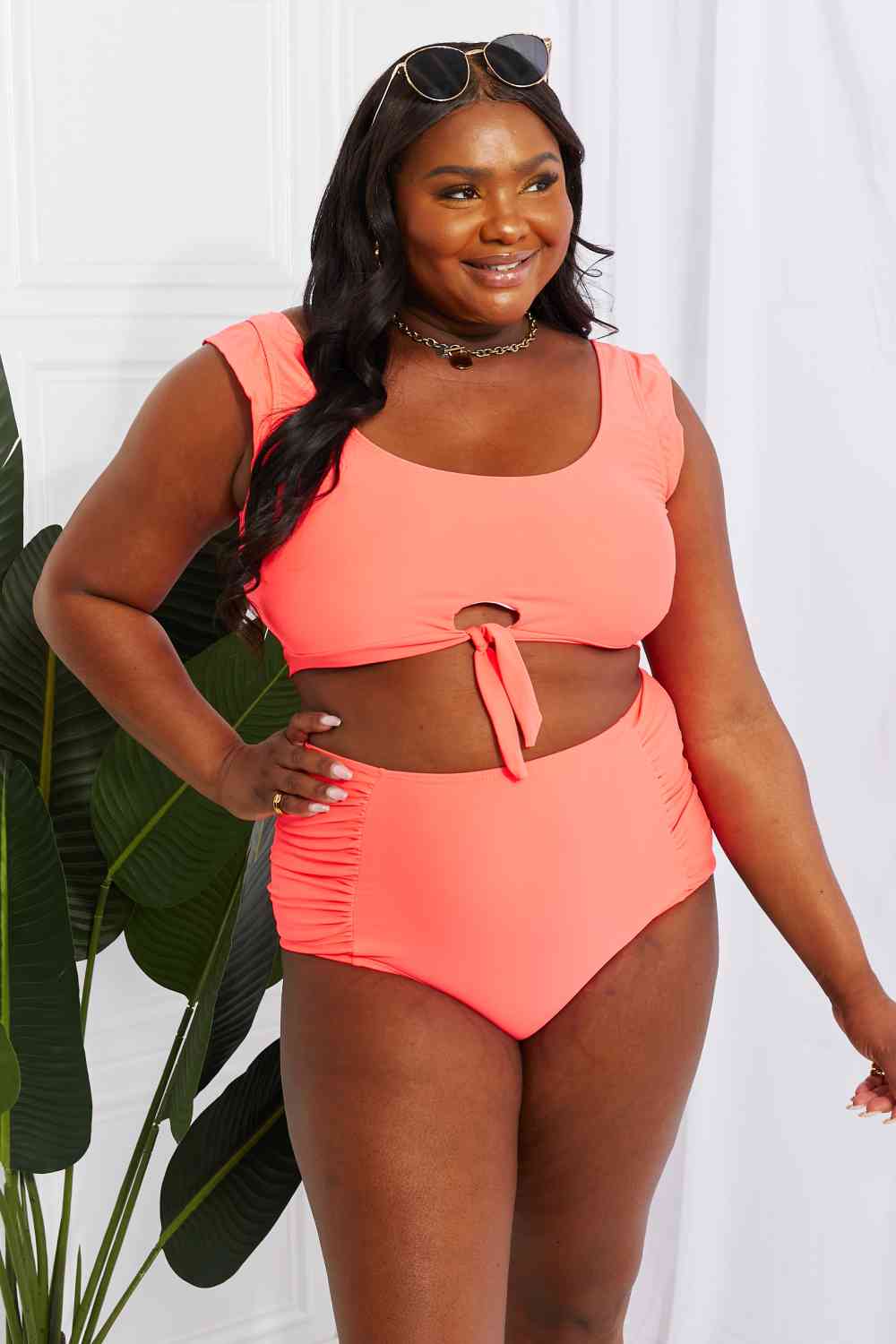 Marina West Swim Sanibel Crop Swim Top and Ruched Bottoms Set in Coral - Happily Ever Atchison Shop Co.