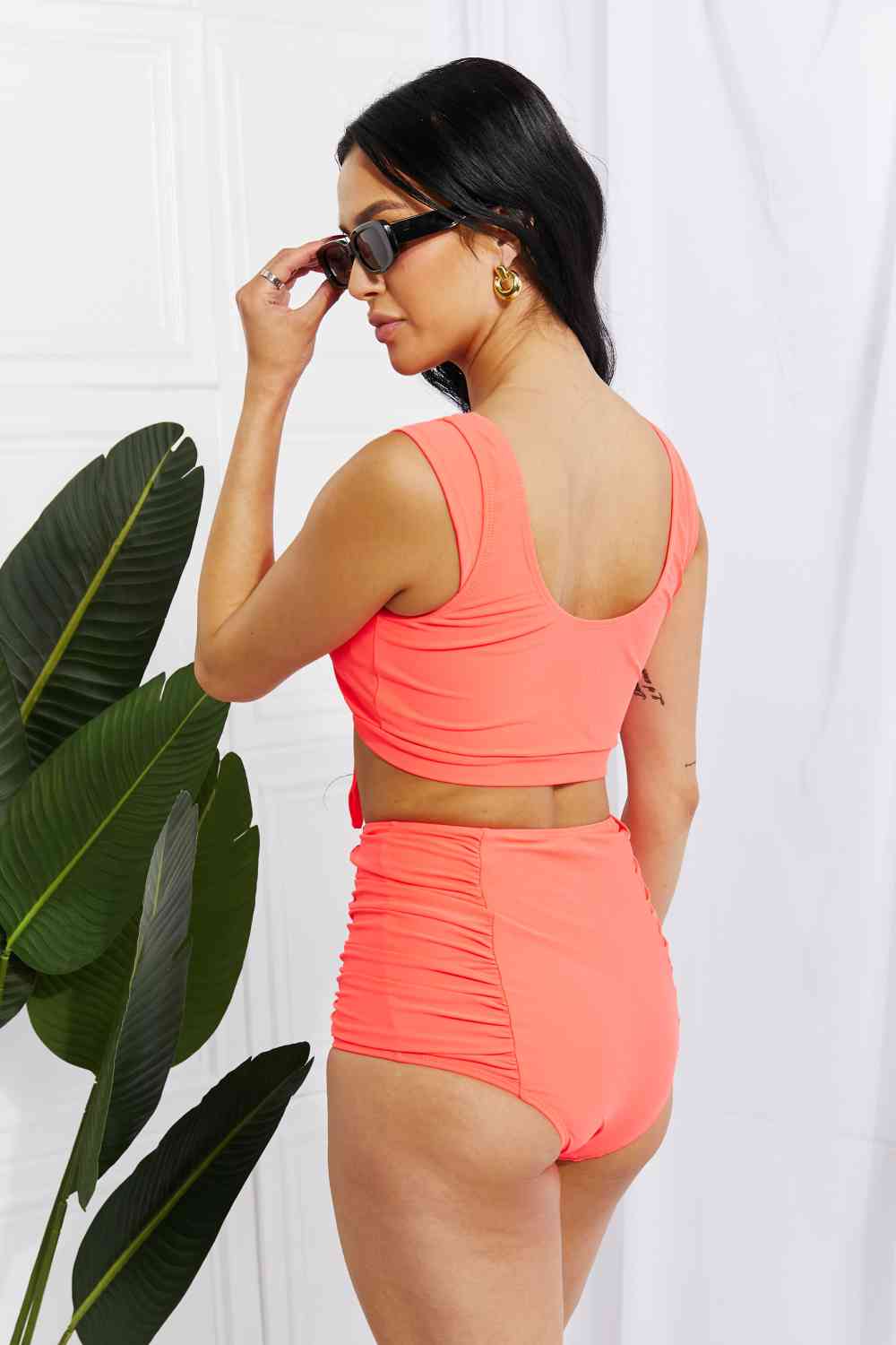 Marina West Swim Sanibel Crop Swim Top and Ruched Bottoms Set in Coral - Happily Ever Atchison Shop Co.