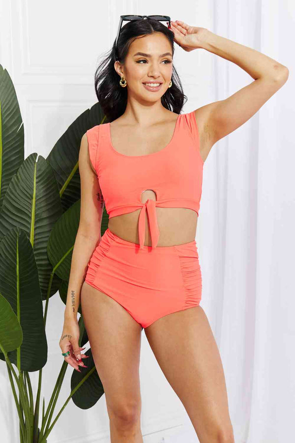 Marina West Swim Sanibel Crop Swim Top and Ruched Bottoms Set in Coral - Happily Ever Atchison Shop Co.