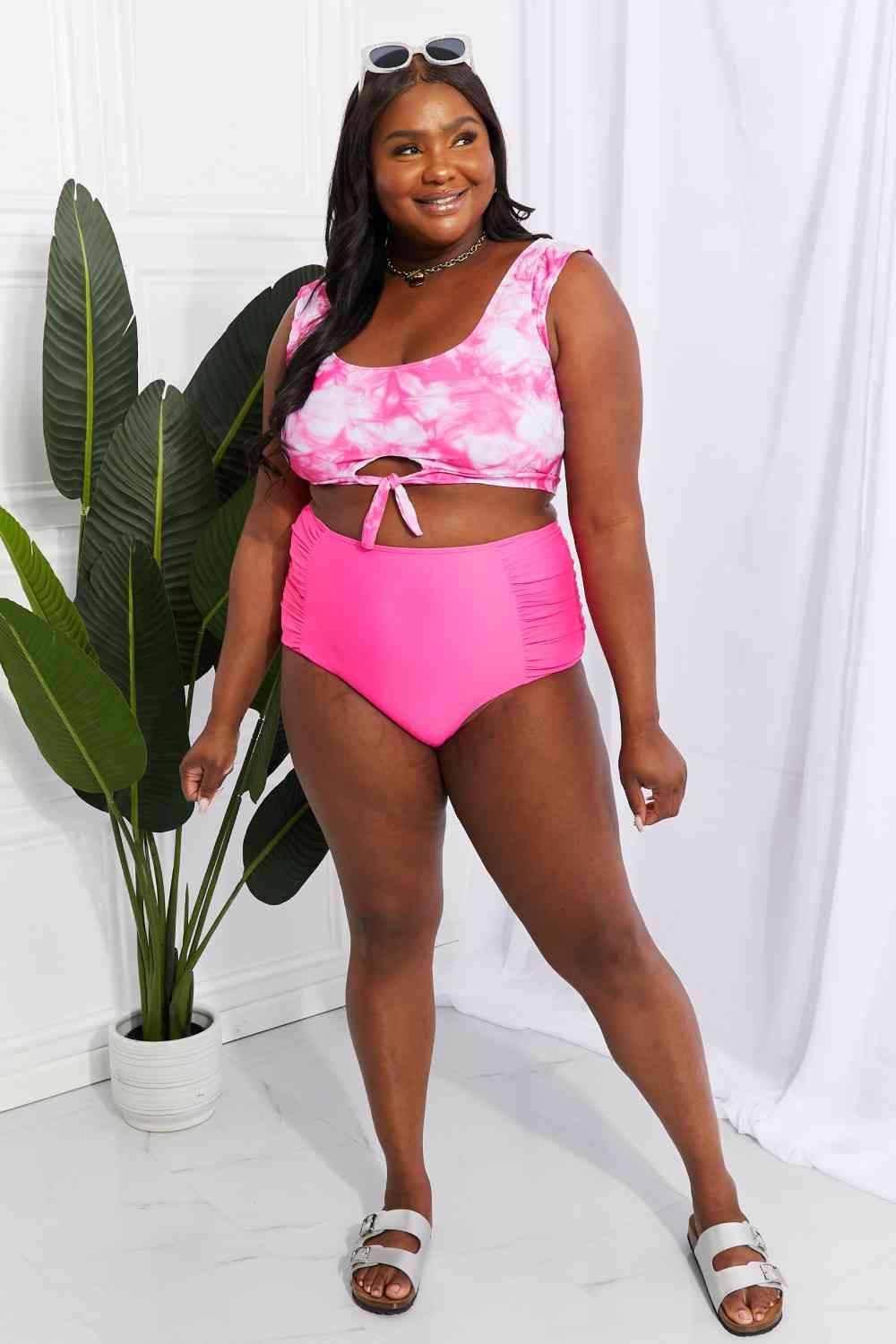 Marina West Swim Sanibel Crop Swim Top and Ruched Bottoms Set in Pink - Happily Ever Atchison Shop Co.