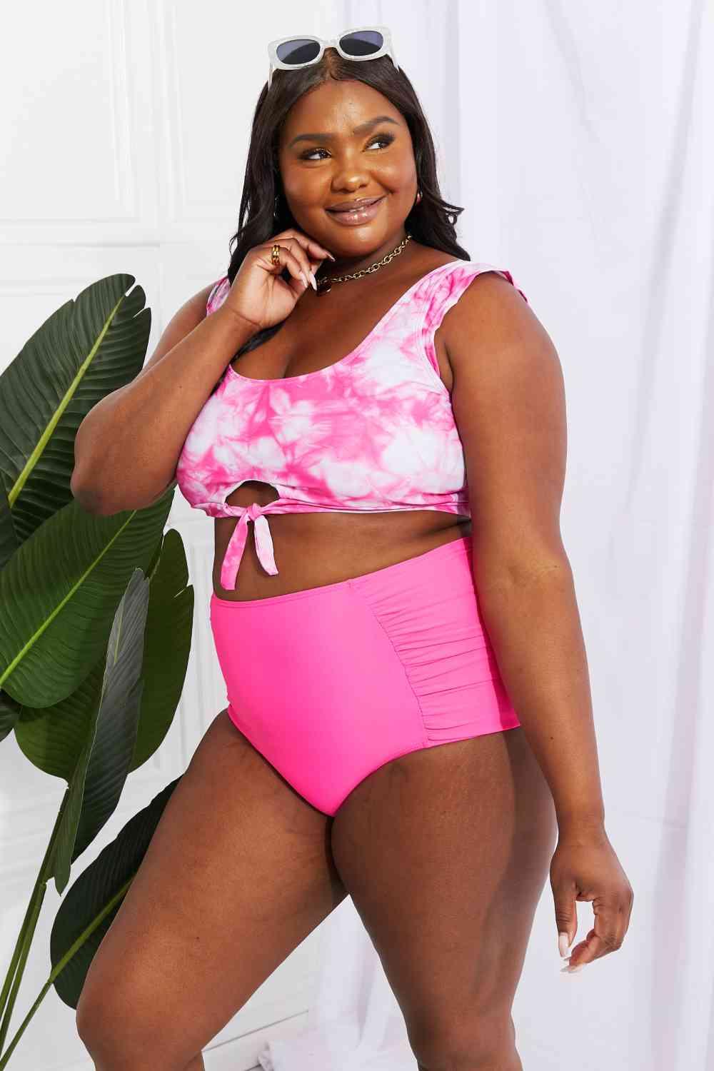 Marina West Swim Sanibel Crop Swim Top and Ruched Bottoms Set in Pink - Happily Ever Atchison Shop Co.