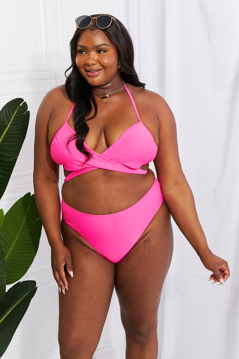 Marina West Swim Summer Splash Halter Bikini Set in Pink - Happily Ever Atchison Shop Co.