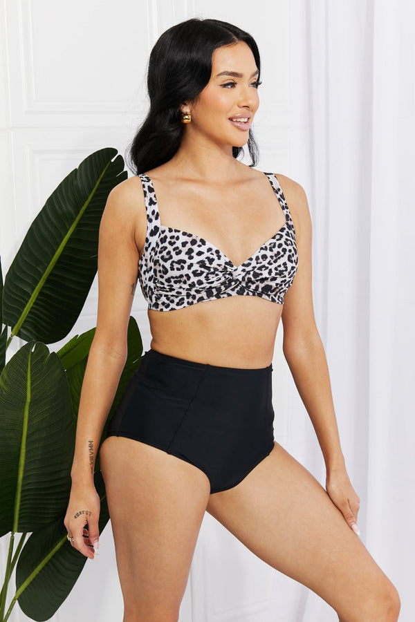 Marina West Swim Take A Dip Twist High - Rise Bikini in Leopard - Happily Ever Atchison Shop Co.