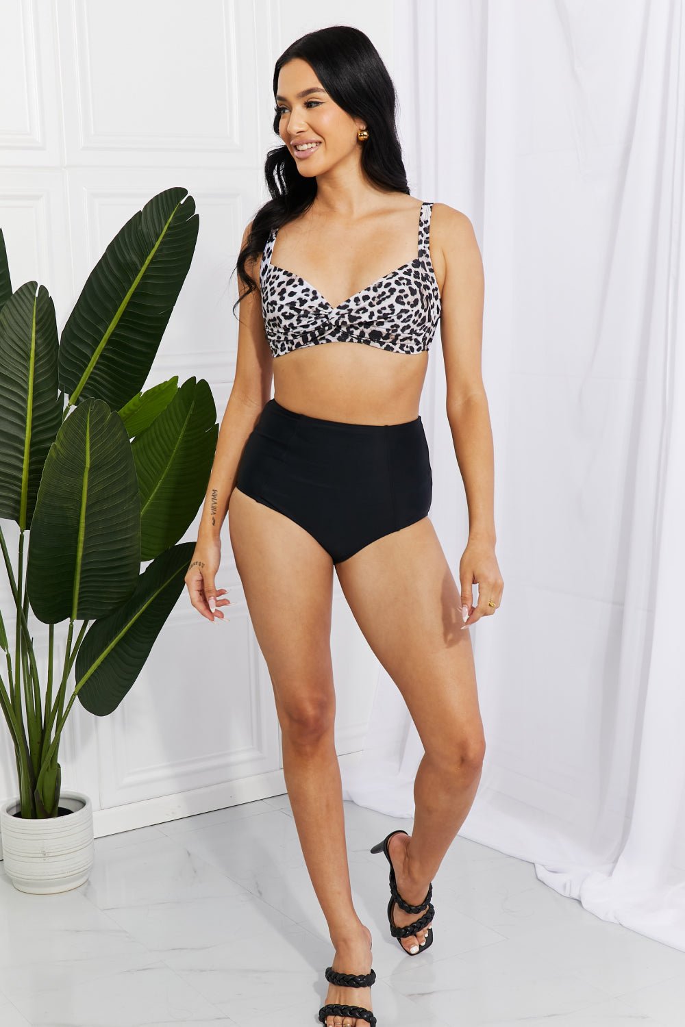 Marina West Swim Take A Dip Twist High - Rise Bikini in Leopard - Happily Ever Atchison Shop Co.