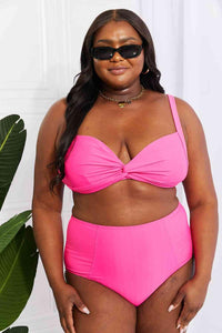 Marina West Swim Take A Dip Twist High - Rise Bikini in Pink - Happily Ever Atchison Shop Co.