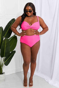 Marina West Swim Take A Dip Twist High - Rise Bikini in Pink - Happily Ever Atchison Shop Co.