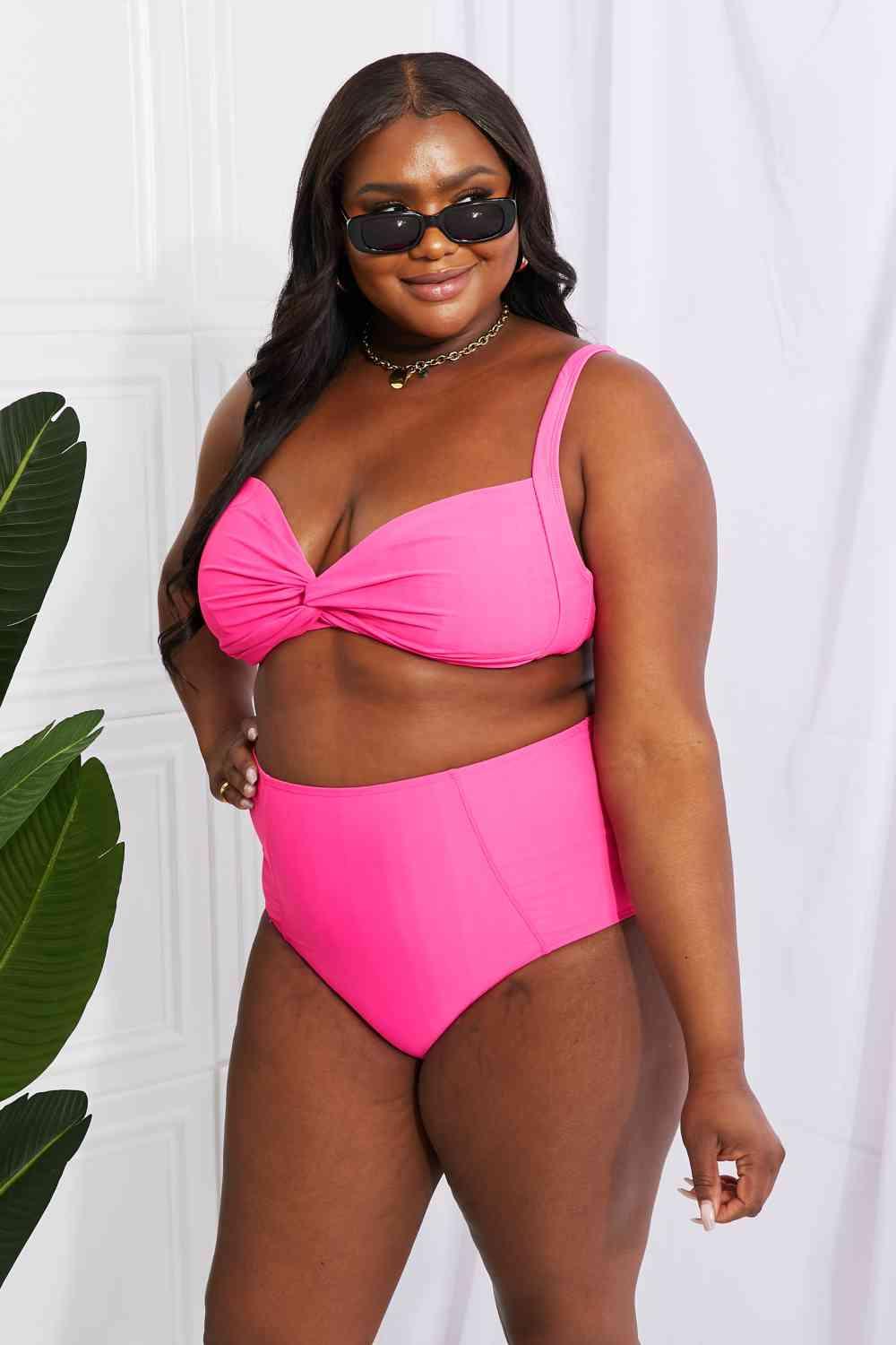 Marina West Swim Take A Dip Twist High - Rise Bikini in Pink - Happily Ever Atchison Shop Co.