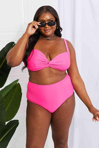 Marina West Swim Take A Dip Twist High - Rise Bikini in Pink - Happily Ever Atchison Shop Co.