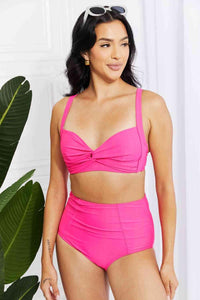 Marina West Swim Take A Dip Twist High - Rise Bikini in Pink - Happily Ever Atchison Shop Co.