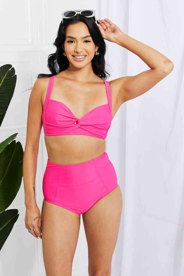 Marina West Swim Take A Dip Twist High - Rise Bikini in Pink - Happily Ever Atchison Shop Co.