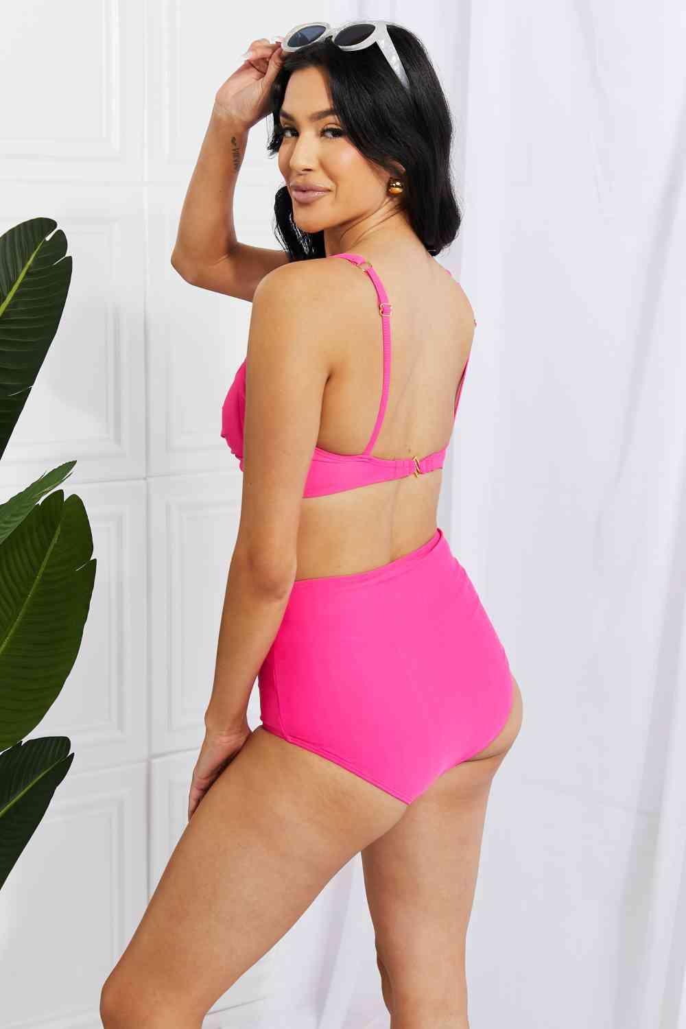 Marina West Swim Take A Dip Twist High - Rise Bikini in Pink - Happily Ever Atchison Shop Co.