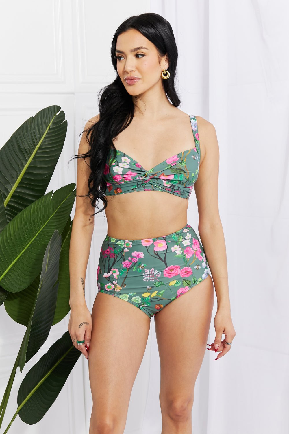 Marina West Swim Take A Dip Twist High - Rise Bikini in Sage - Happily Ever Atchison Shop Co.