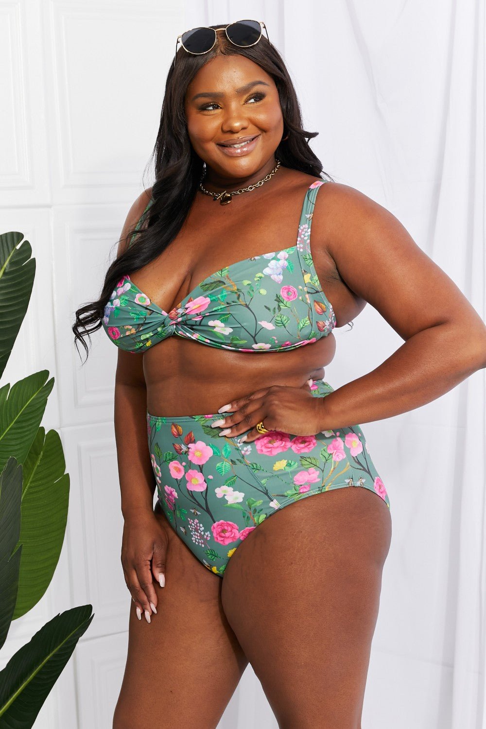 Marina West Swim Take A Dip Twist High - Rise Bikini in Sage - Happily Ever Atchison Shop Co.