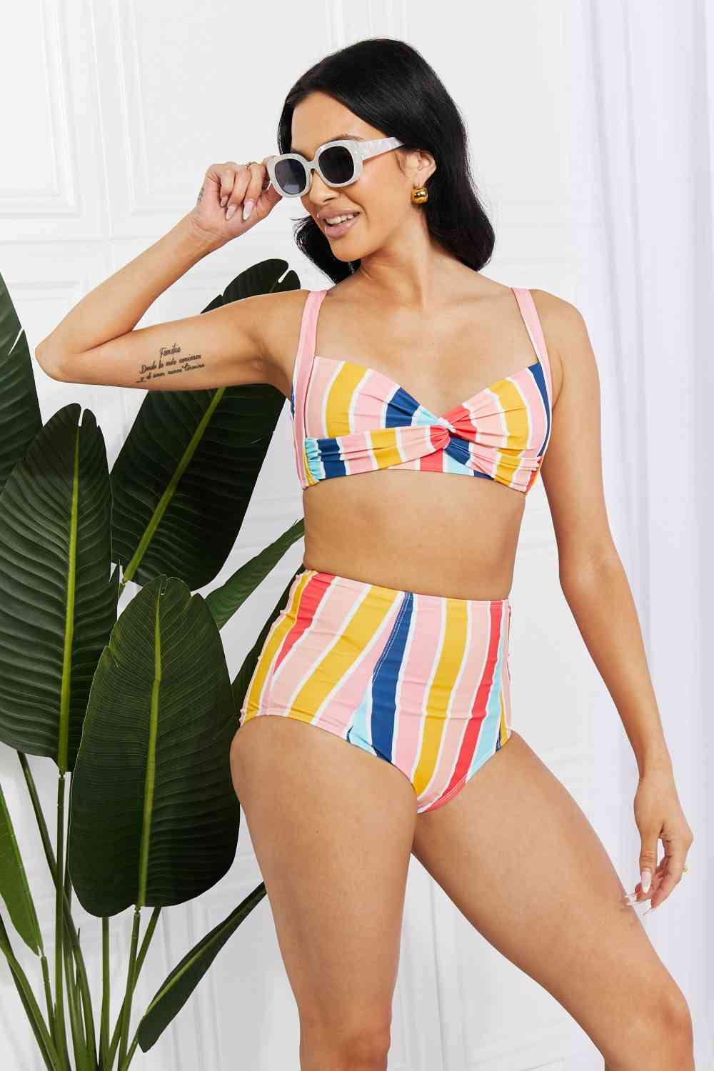 Marina West Swim Take A Dip Twist High - Rise Bikini in Stripe - Happily Ever Atchison Shop Co.