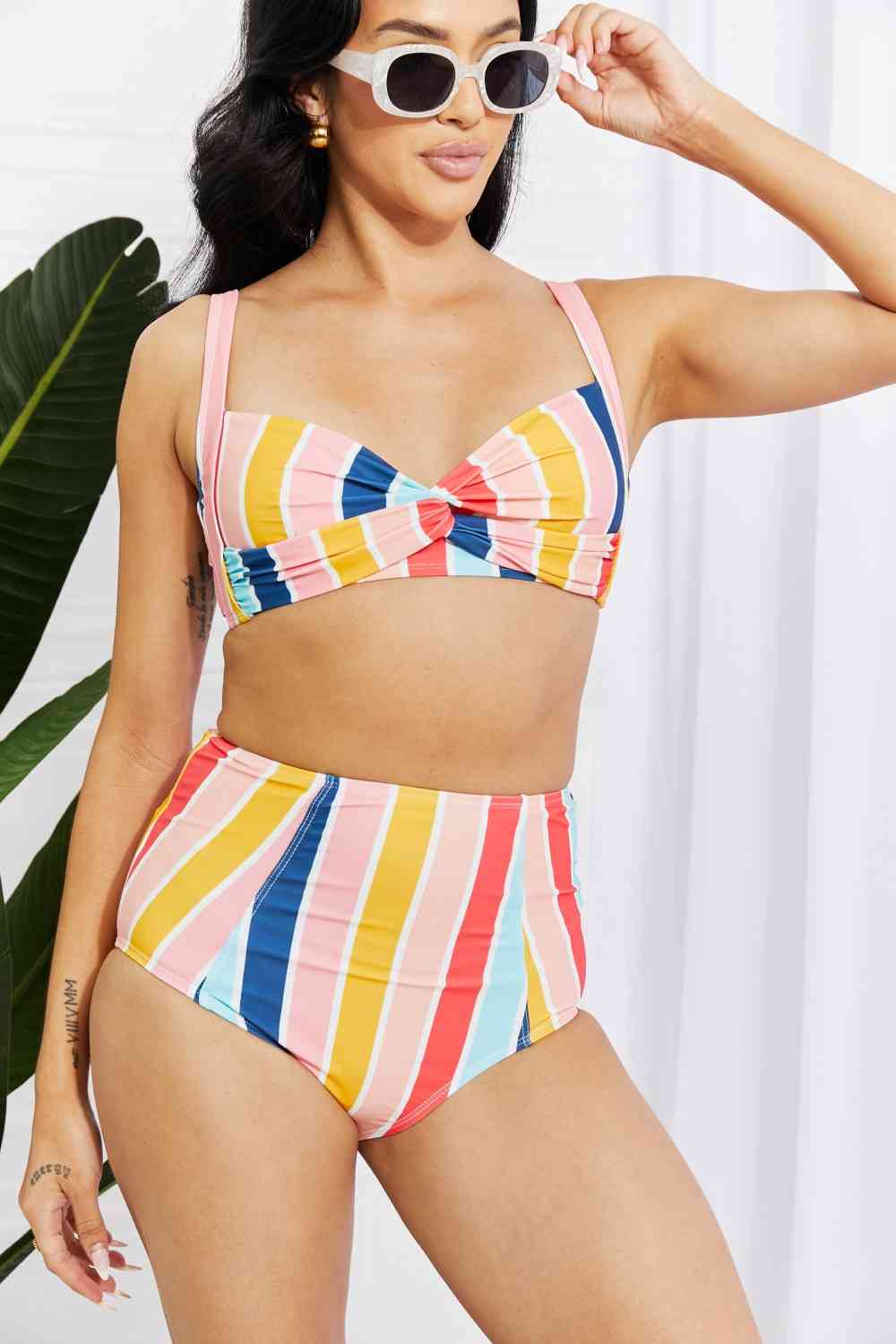 Marina West Swim Take A Dip Twist High - Rise Bikini in Stripe - Happily Ever Atchison Shop Co.