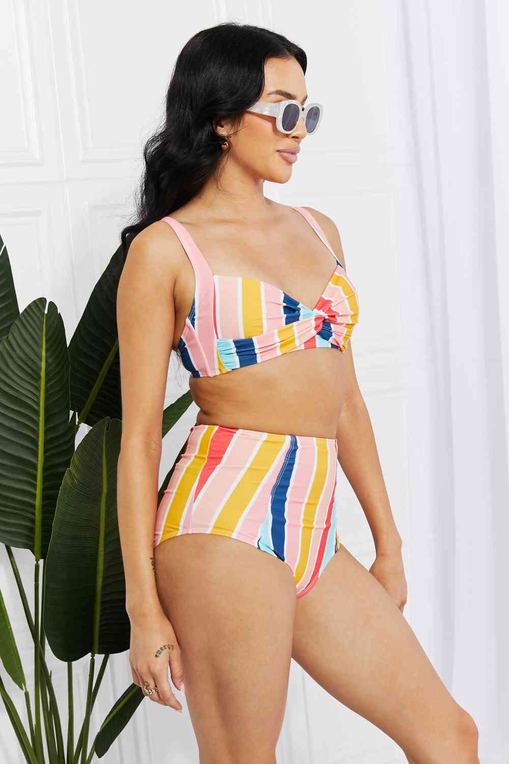 Marina West Swim Take A Dip Twist High - Rise Bikini in Stripe - Happily Ever Atchison Shop Co.