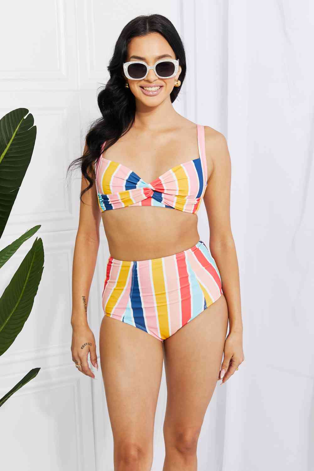 Marina West Swim Take A Dip Twist High - Rise Bikini in Stripe - Happily Ever Atchison Shop Co.