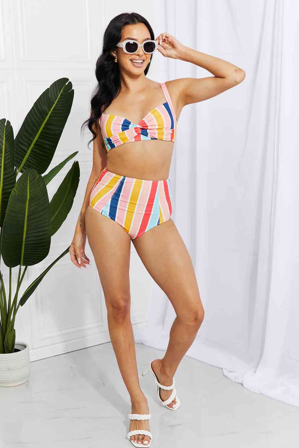 Marina West Swim Take A Dip Twist High - Rise Bikini in Stripe - Happily Ever Atchison Shop Co.