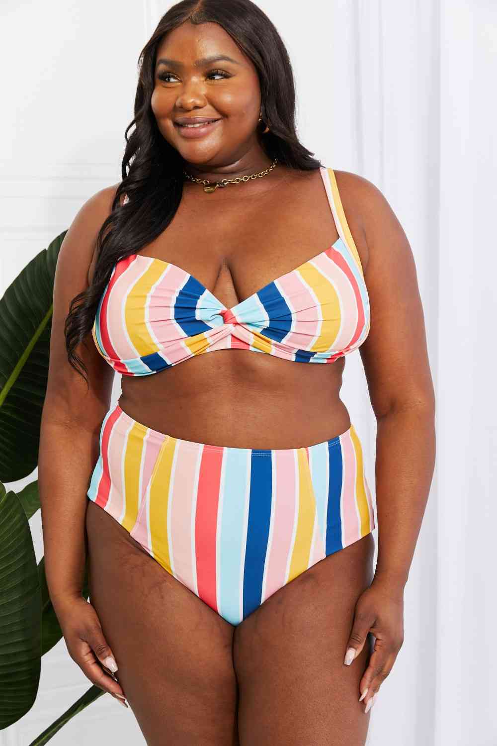 Marina West Swim Take A Dip Twist High - Rise Bikini in Stripe - Happily Ever Atchison Shop Co.