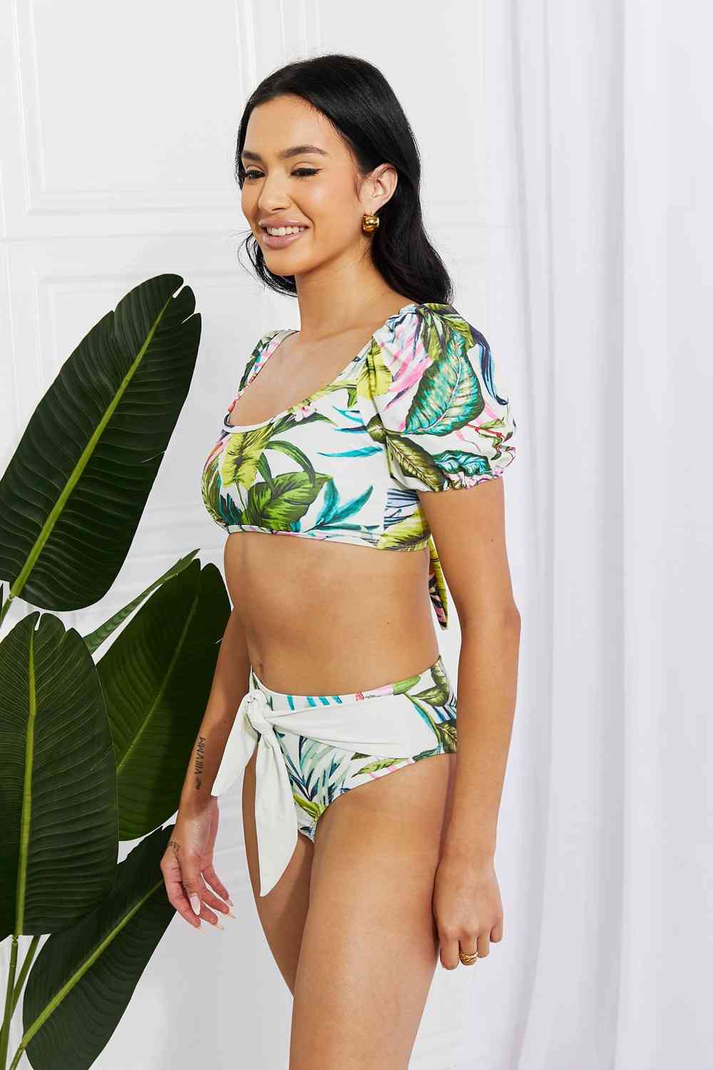 Marina West Swim Vacay Ready Puff Sleeve Bikini in Floral - Happily Ever Atchison Shop Co.