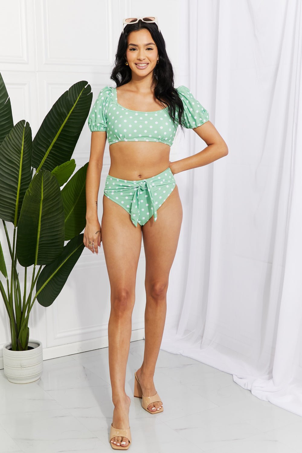 Marina West Swim Vacay Ready Puff Sleeve Bikini in Gum Leaf - Happily Ever Atchison Shop Co.