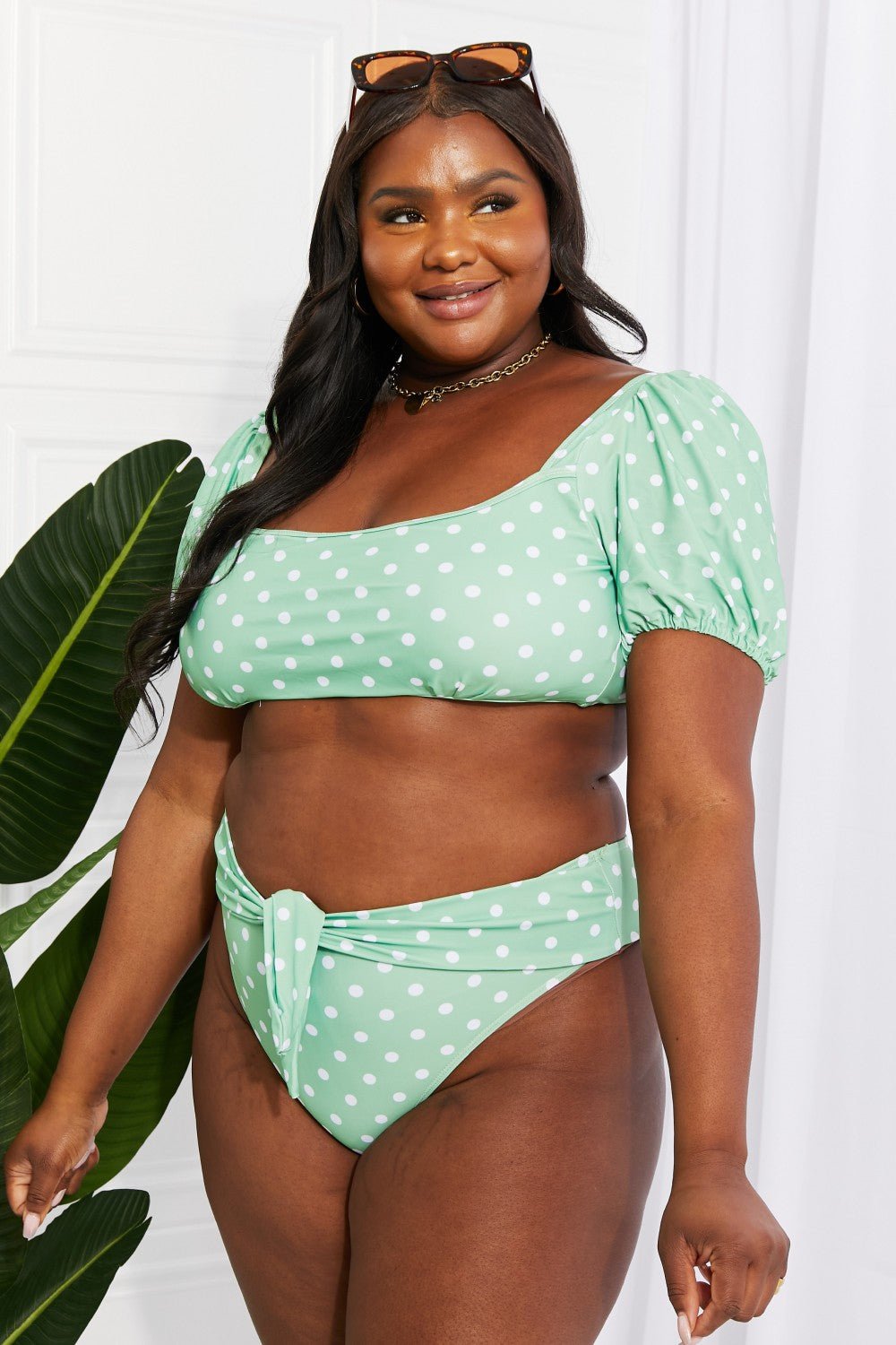 Marina West Swim Vacay Ready Puff Sleeve Bikini in Gum Leaf - Happily Ever Atchison Shop Co.