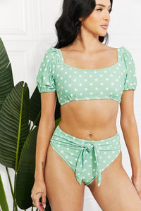 Marina West Swim Vacay Ready Puff Sleeve Bikini in Gum Leaf - Happily Ever Atchison Shop Co.