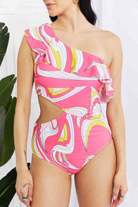 Marina West Swim Vitamin C Asymmetric Cutout Ruffle Swimsuit in Pink - Happily Ever Atchison Shop Co.