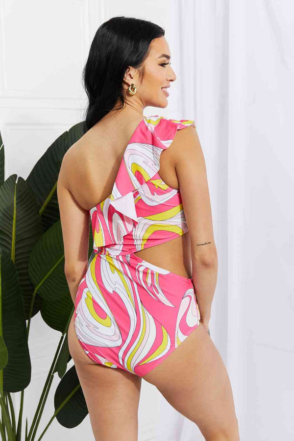 Marina West Swim Vitamin C Asymmetric Cutout Ruffle Swimsuit in Pink - Happily Ever Atchison Shop Co.
