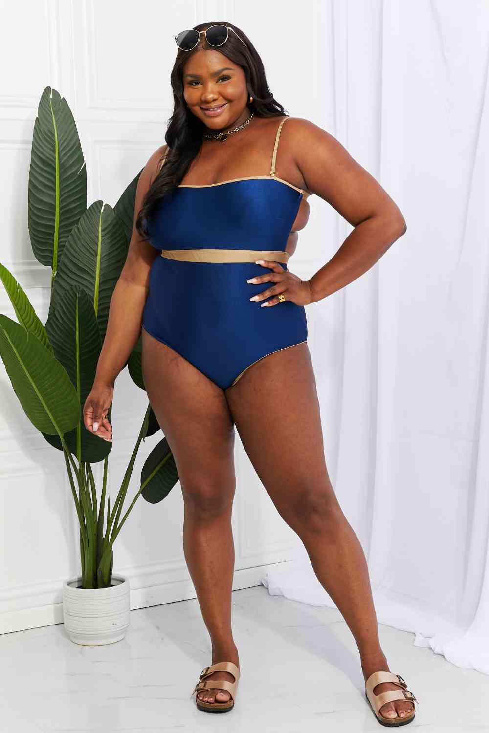 Marina West Swim Wave Break Contrast Trim One - Piece - Happily Ever Atchison Shop Co.