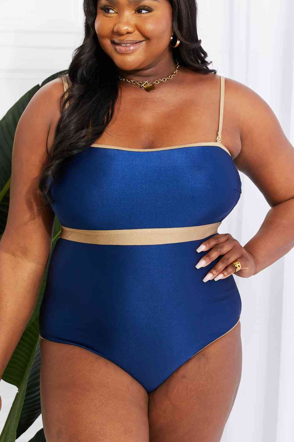 Marina West Swim Wave Break Contrast Trim One - Piece - Happily Ever Atchison Shop Co.