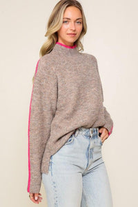 Marled Brown Raglan Sleeve Funnel Neck Sweater - Happily Ever Atchison Shop Co.