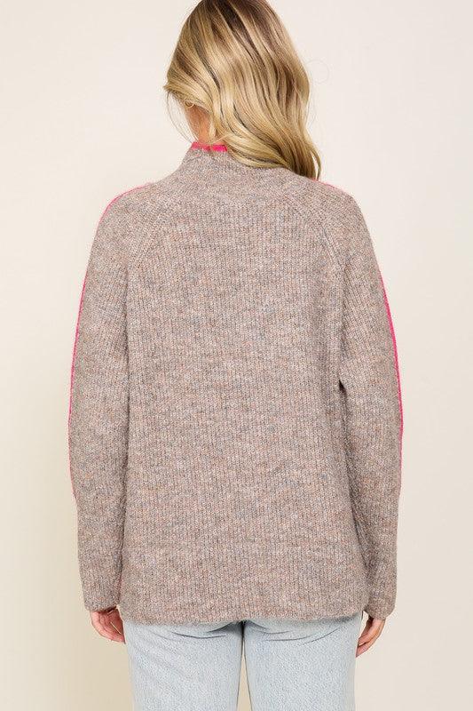 Marled Brown Raglan Sleeve Funnel Neck Sweater - Happily Ever Atchison Shop Co.