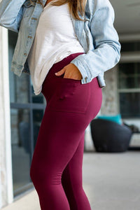 Maroon Full Length Leggings with Pockets - Happily Ever Atchison Shop Co.