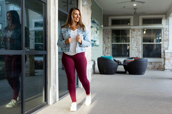 Maroon Full Length Leggings with Pockets - Happily Ever Atchison Shop Co.
