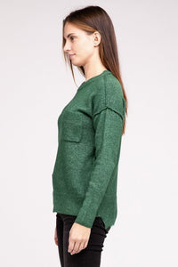 Melange Hi - Low hem Round Neck Sweater - Happily Ever Atchison Shop Co.