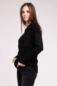 Melange Hi - Low hem Round Neck Sweater - Happily Ever Atchison Shop Co.