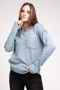 Melange Hi - Low hem Round Neck Sweater - Happily Ever Atchison Shop Co.