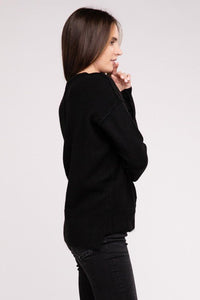 Melange Hi - Low hem Round Neck Sweater - Happily Ever Atchison Shop Co.