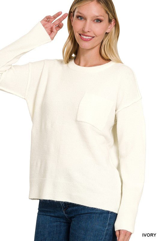 Melange Hi - Low hem Round Neck Sweater - Happily Ever Atchison Shop Co.