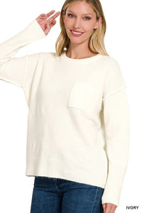 Melange Hi - Low hem Round Neck Sweater - Happily Ever Atchison Shop Co.