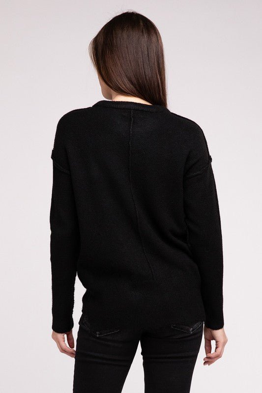 Melange Hi - Low hem Round Neck Sweater - Happily Ever Atchison Shop Co.