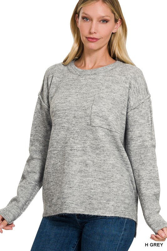 Melange Hi - Low hem Round Neck Sweater - Happily Ever Atchison Shop Co.