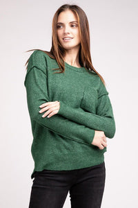 Melange Hi - Low hem Round Neck Sweater - Happily Ever Atchison Shop Co.