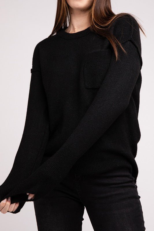 Melange Hi - Low hem Round Neck Sweater - Happily Ever Atchison Shop Co.