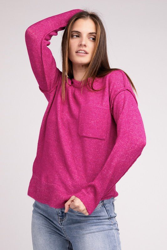 Melange Hi - Low hem Round Neck Sweater - Happily Ever Atchison Shop Co.