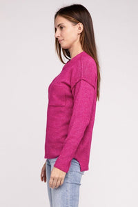 Melange Hi - Low hem Round Neck Sweater - Happily Ever Atchison Shop Co.