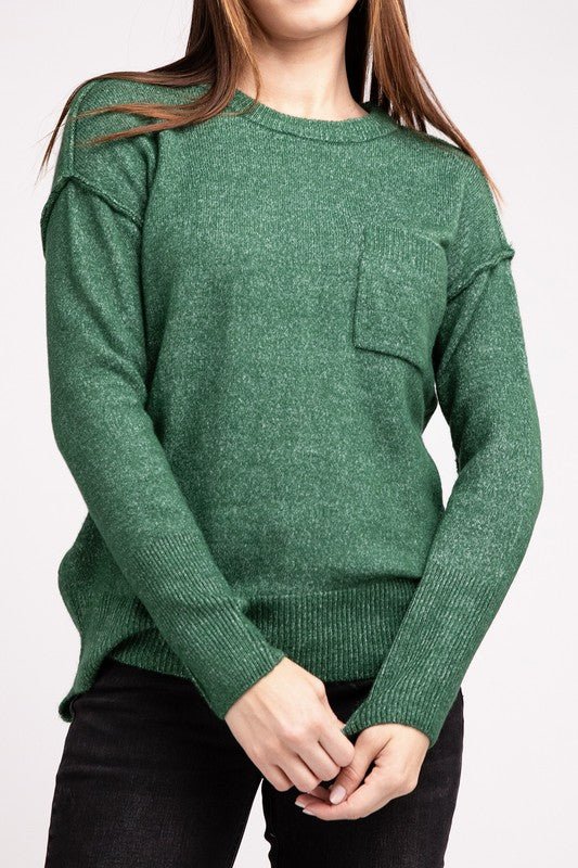 Melange Hi - Low hem Round Neck Sweater - Happily Ever Atchison Shop Co.