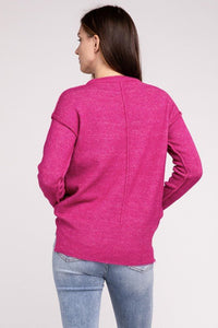 Melange Hi - Low hem Round Neck Sweater - Happily Ever Atchison Shop Co.