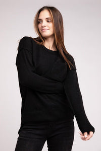 Melange Hi - Low hem Round Neck Sweater - Happily Ever Atchison Shop Co.